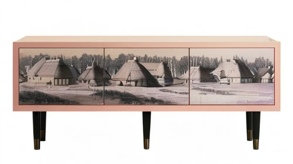Szafka RTV z MDF w kolorze pudrowego różu z nadrukiem, 160 x 40 x 75 cm