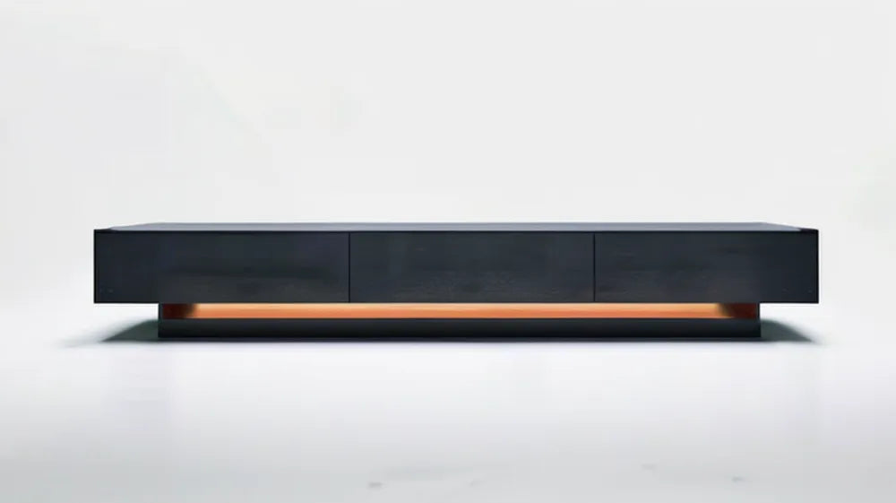 Niska czarna szafka RTV z MDF z brązowym akcentem, 180 x 40 x 35 cm