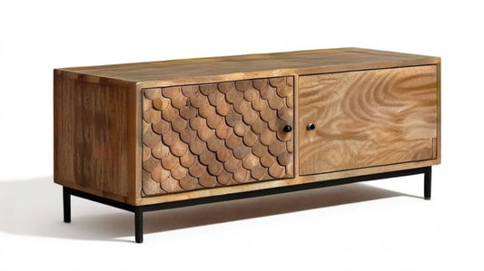 Brązowa szafka RTV z litego drewna mango z 2 drzwiami, 120 x 40 x 60 cm
