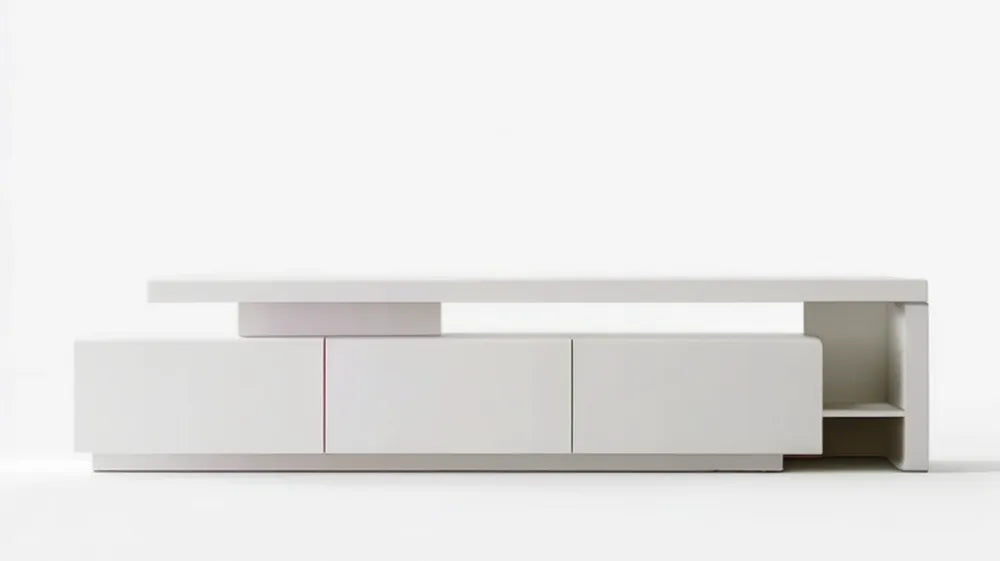 Biała minimalistyczna szafka RTV z laminowanej płyty wiórowej 200 × 40 × 45 cm