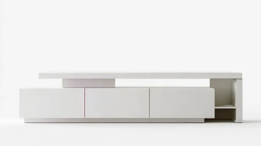Biała minimalistyczna szafka RTV z laminowanej płyty wiórowej 200 × 40 × 45 cm