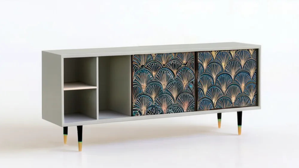 Biała szafka RTV z dekoracyjnymi frontami 160 x 40 x 60 cm