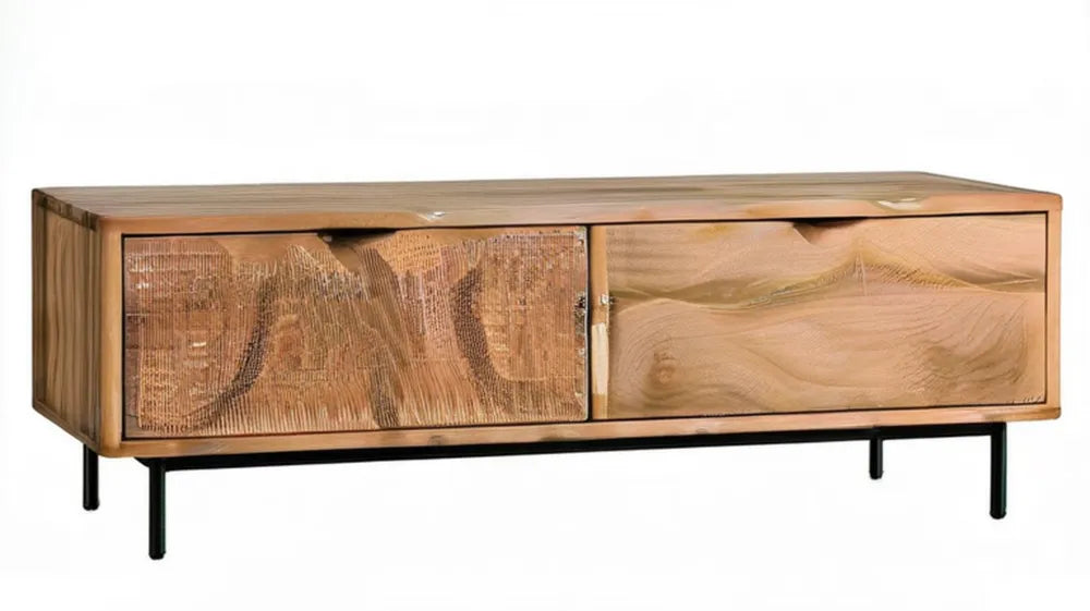 Szafka RTV z litego drewna mango, naturalny brąz/czarny, 160 x 40 x 55 cm, 2 drzwiczki