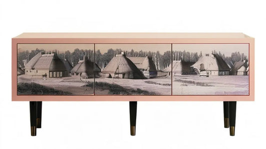 Szafka RTV z MDF w kolorze pudrowego różu z nadrukiem, 160 x 40 x 75 cm