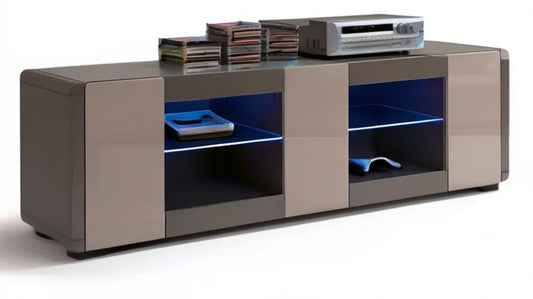 Szafka RTV z płyty MDF taupe z niebieskim oświetleniem LED, 200 × 45 × 60 cm